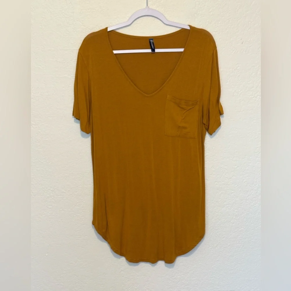 Allegrace Mustard Yellow V-Neck Tunic Top (Size Large)